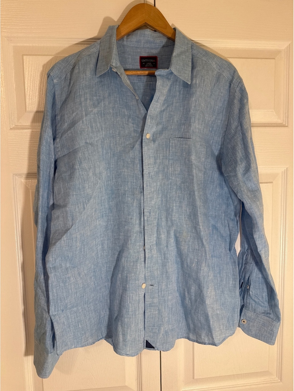 UNTUCKit Men's Large Light Blue Linen Button-Up Shirt